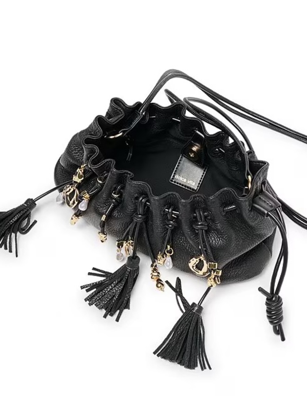Black leather Dolce Vida Tori Charm Crossbody bag
